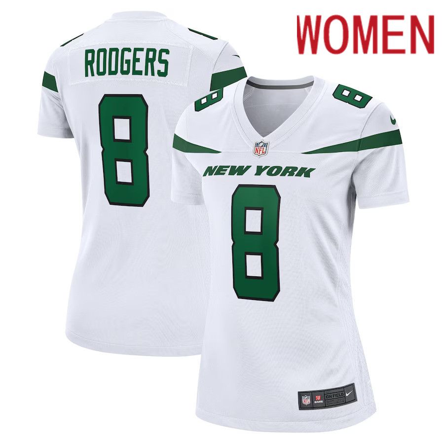 Women New York Jets 8 Aaron Rodgers Nike White Game NFL Jersey